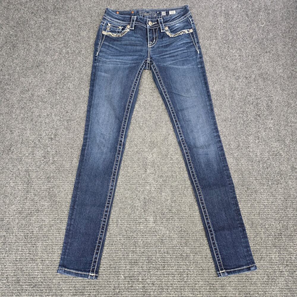 Miss Me Jeans Women's 25 Blue Mid Rise Skinny Embellished Flap Stretch